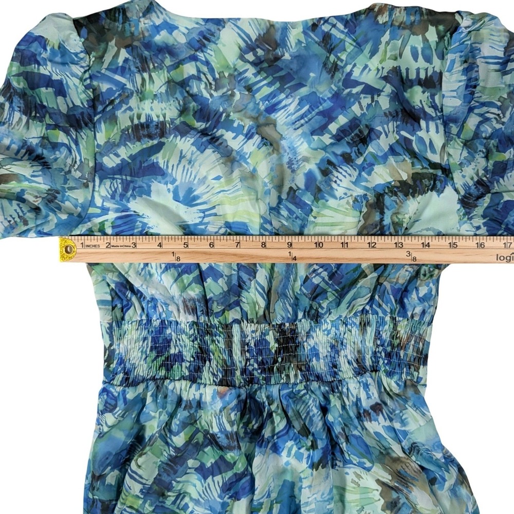 Faeriesty Blue Green Floral Maxi Dress V Neck Balloon Sleeve Whimsical Cottage S - Picture 10 of 13